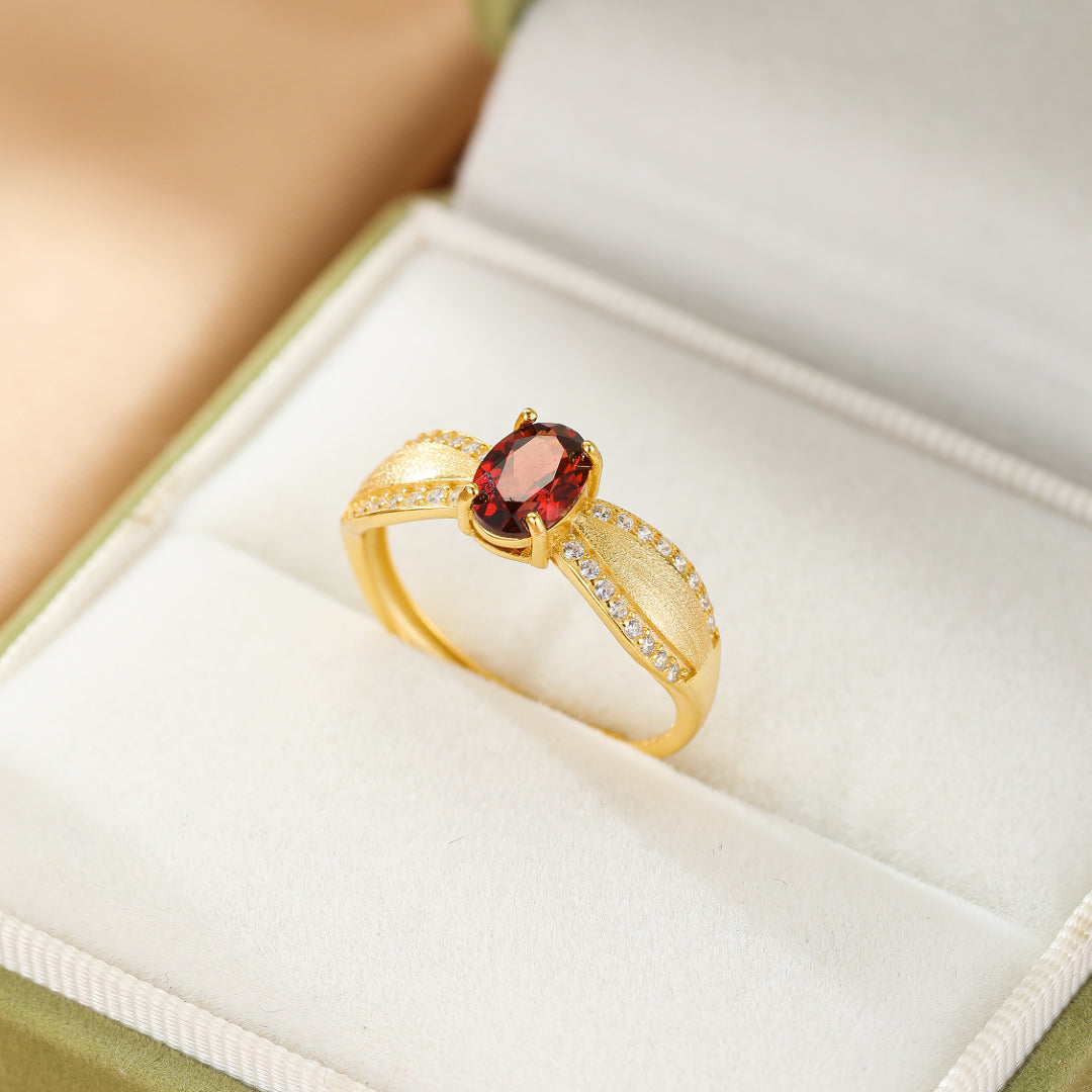 Garnet/Amethyst Ring – Curve of Radiance, Gold Plated Silver
