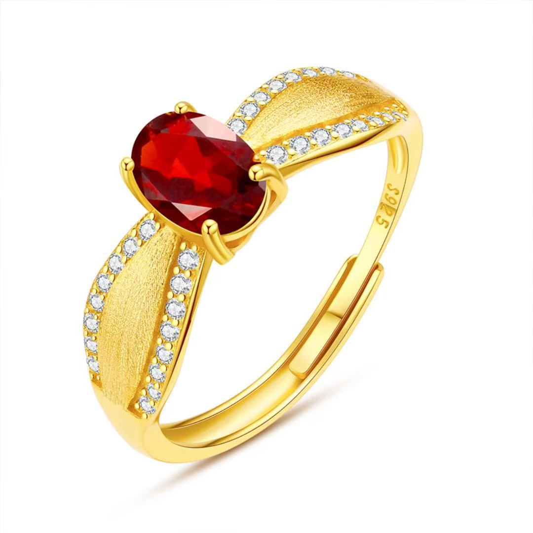 Garnet/Amethyst Ring – Curve of Radiance, Gold Plated Silver