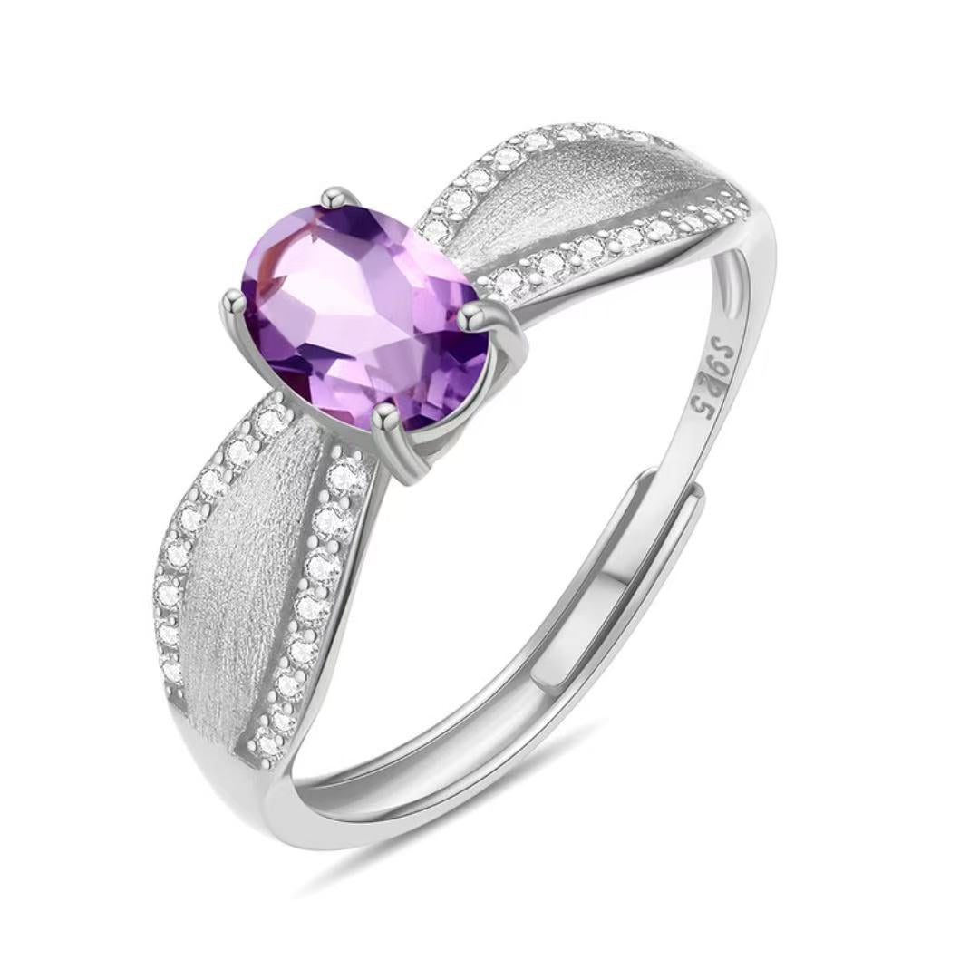 Garnet/Amethyst Ring – Curve of Radiance, Gold Plated Silver