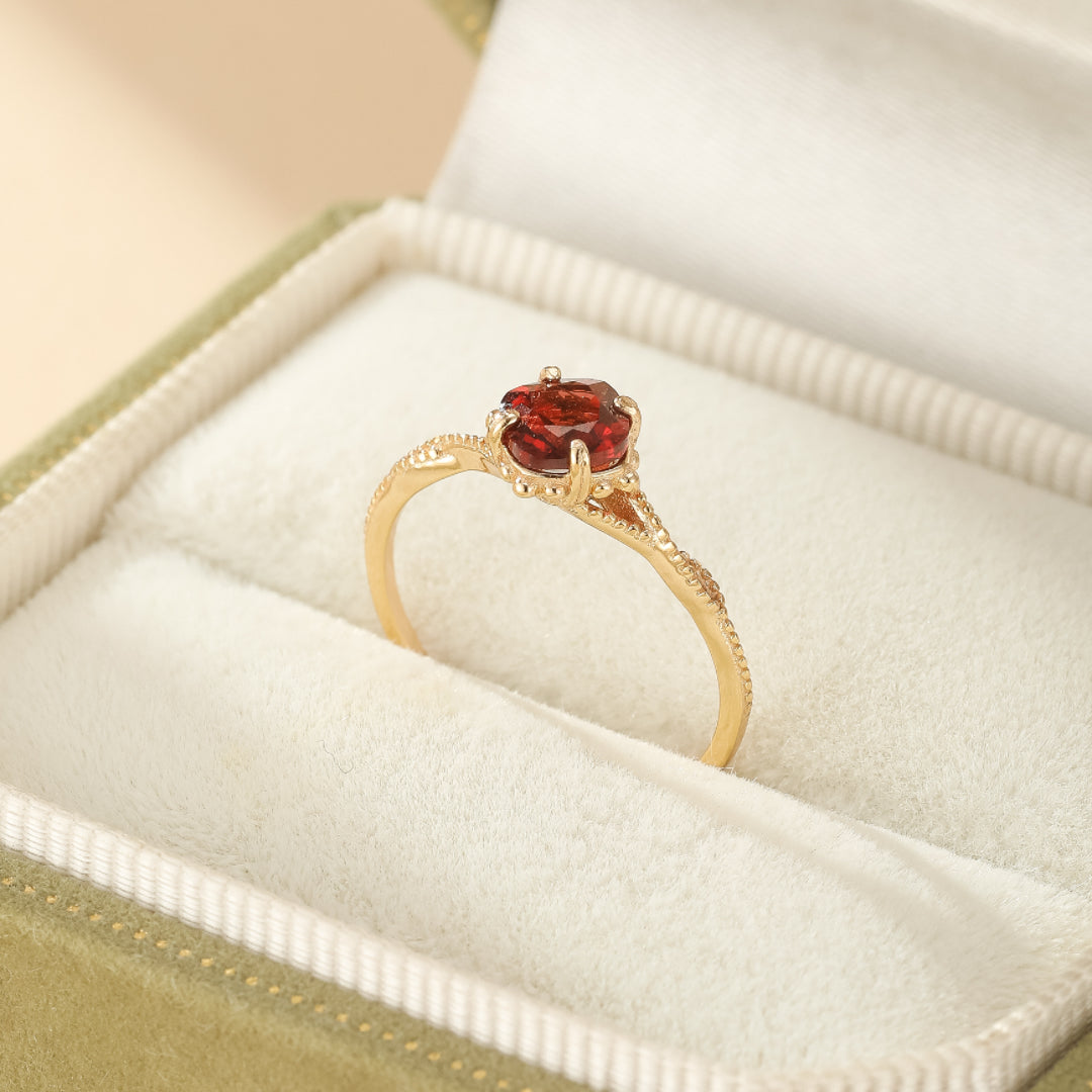 Bague Grenat – Courbe Ardente, Argent Plaqué Or