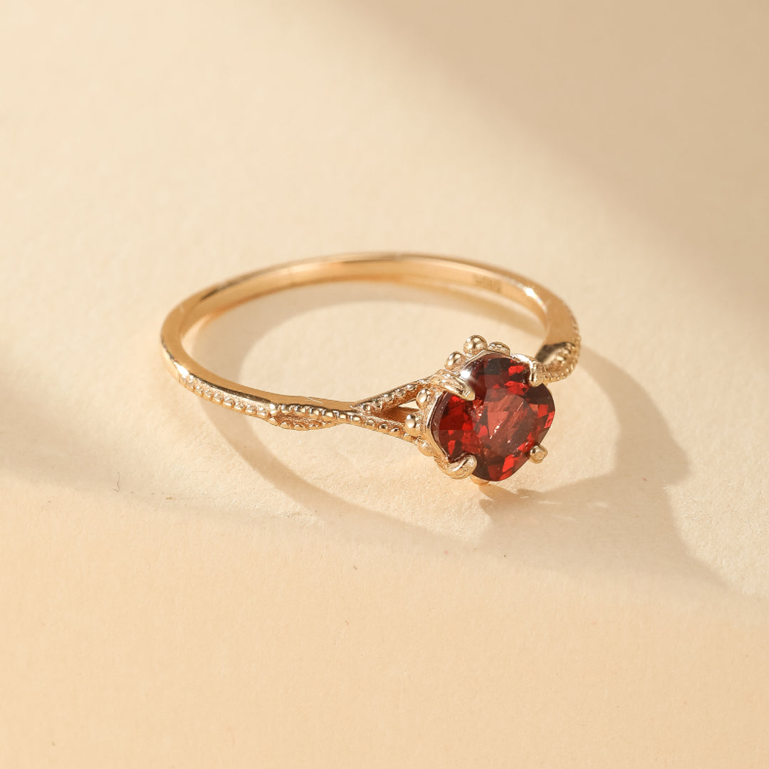 Bague Grenat – Courbe Ardente, Argent Plaqué Or