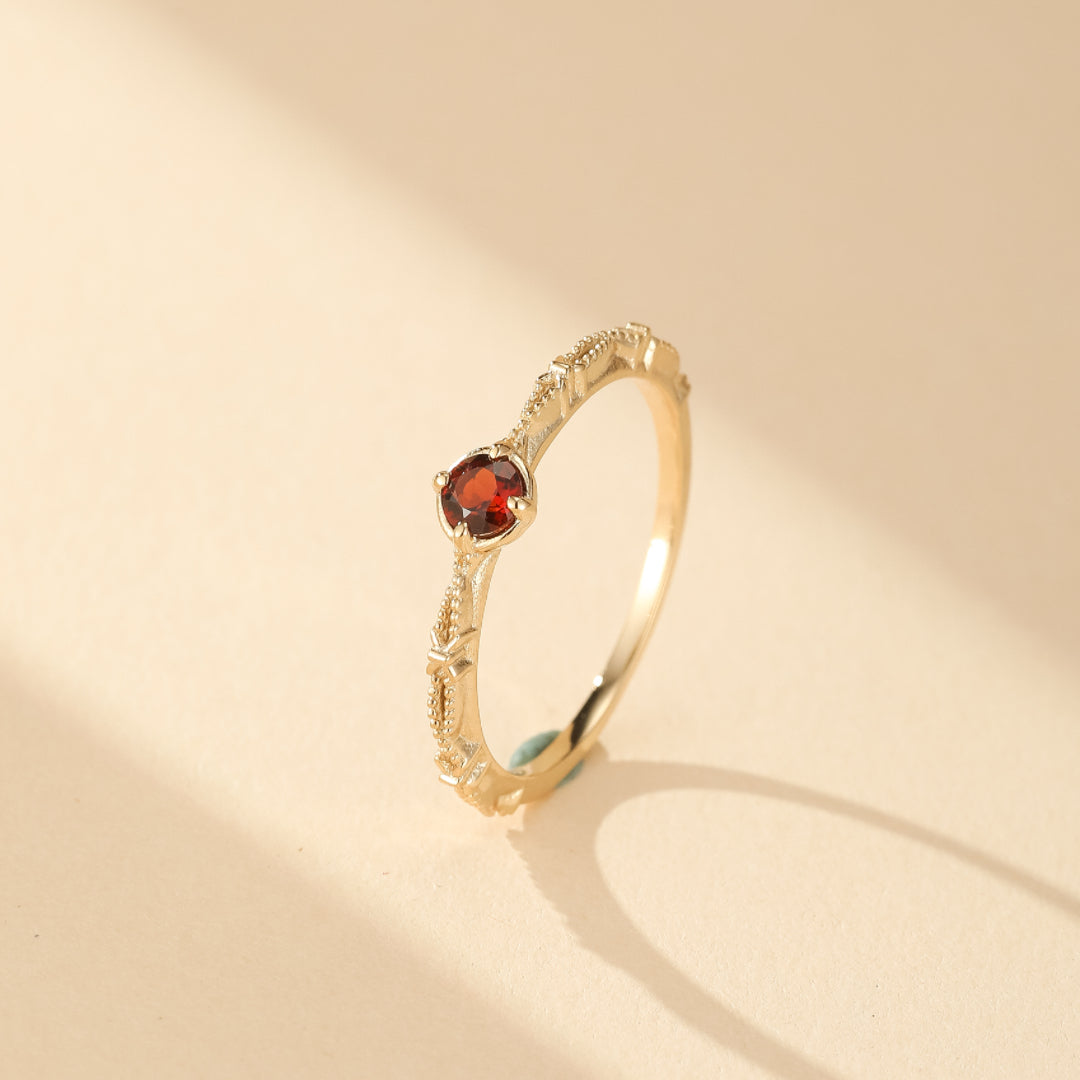 Bague Grenat – Énergie, Argent Plaqué Or