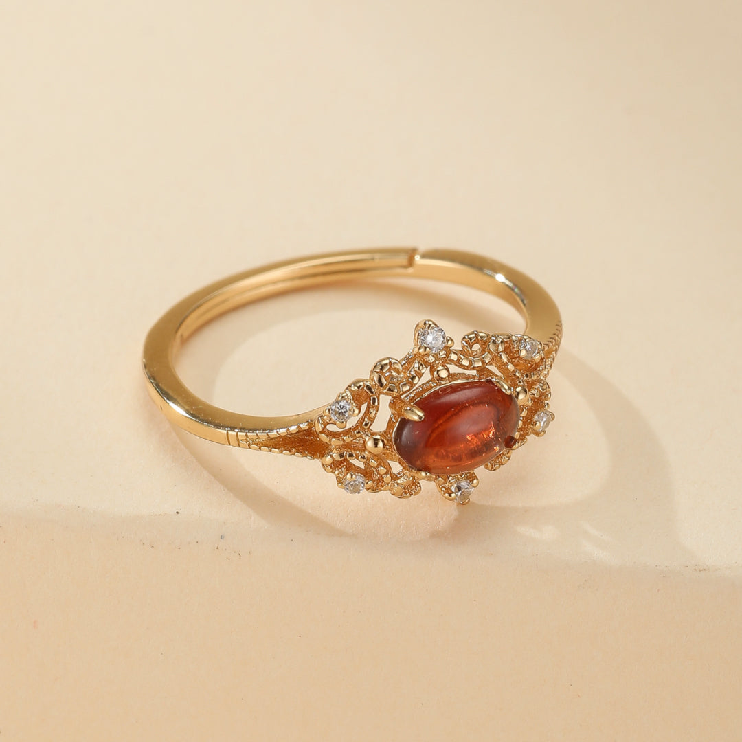 Bague Grenat – Flamme Royale, Argent Plaqué Or 10K