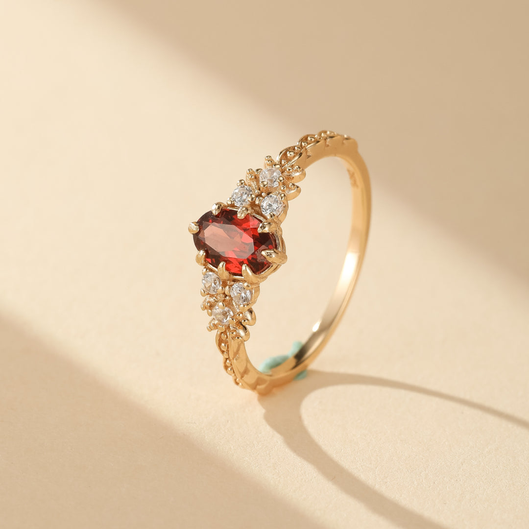 Bague Grenat – Fleur de Passion, Argent Plaqué Or