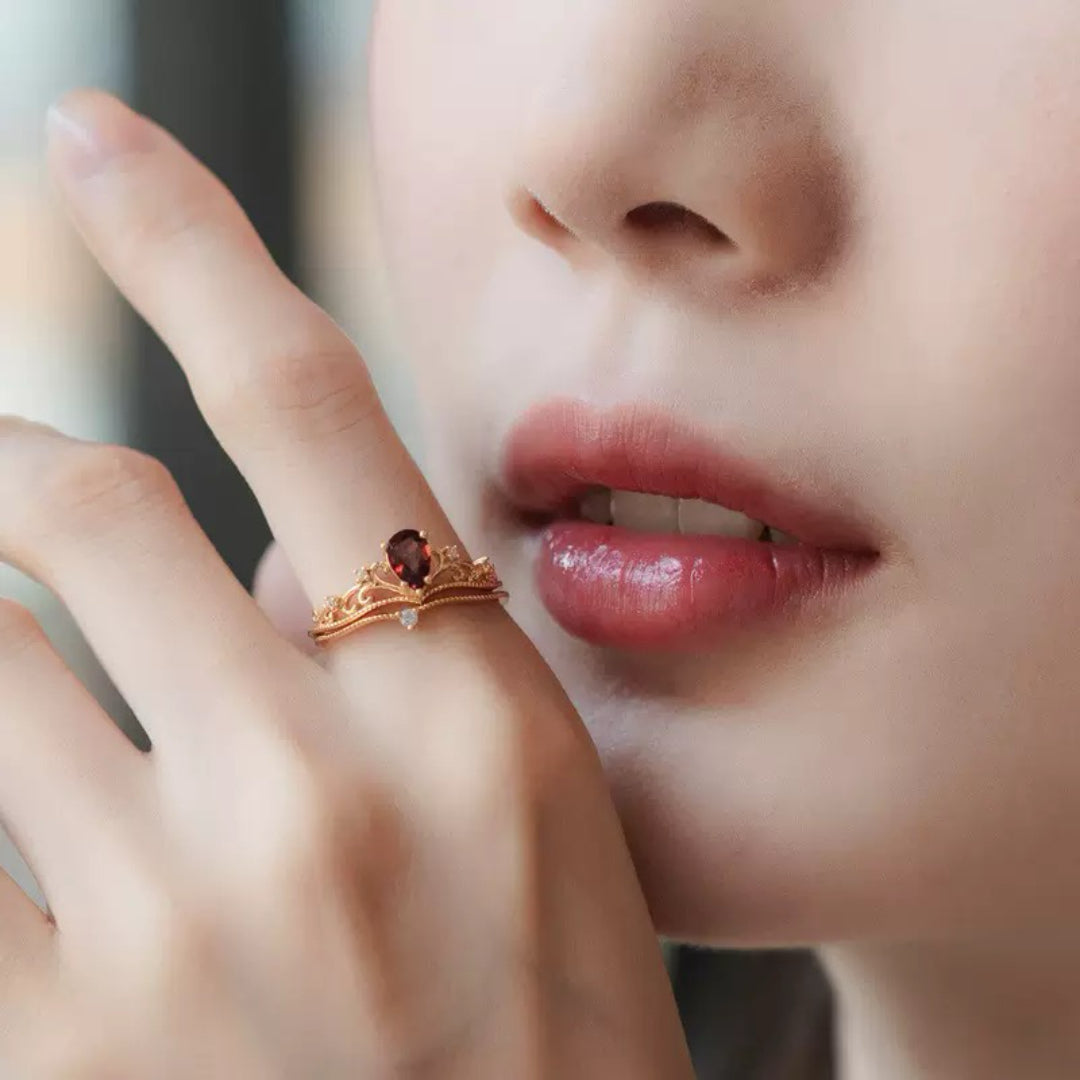 Garnet Ring – Empire Reflection, Gold Plated Silver