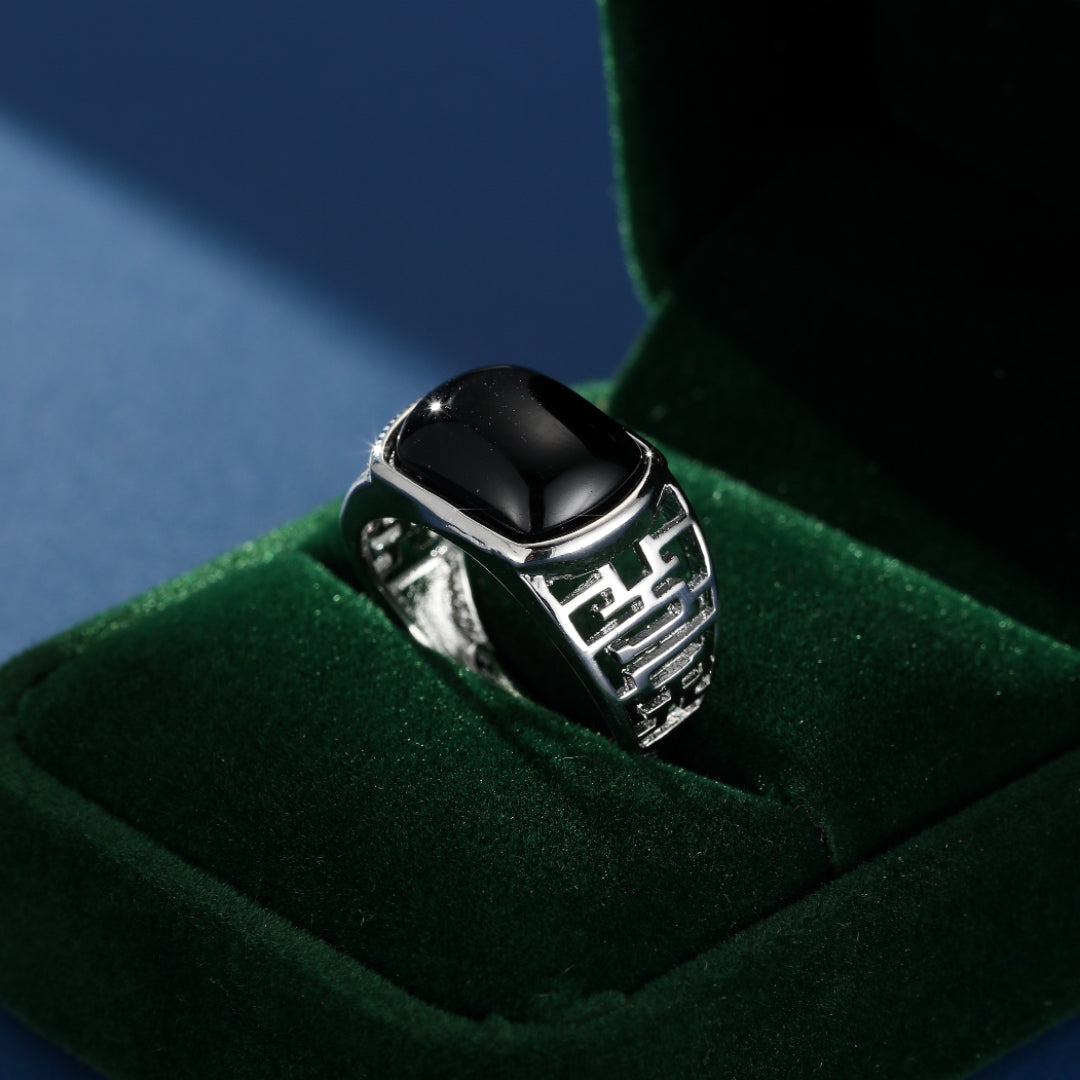 Men's Obsidian Ring – Square of Wisdom, Silver