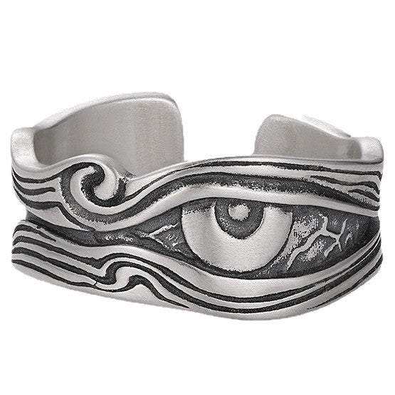 Bague pour homme Regard Envoûtant en métal argenté avec motif d'œil gravé et finitions oxydées style vintage