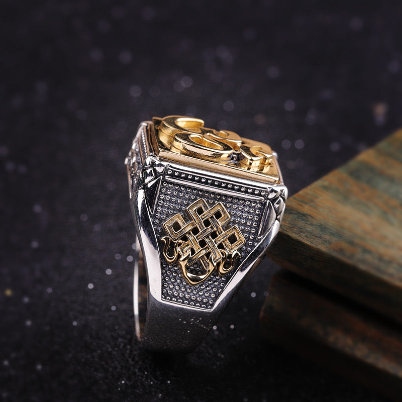 Bague Homme Six Mantras – Sagesse, Argent