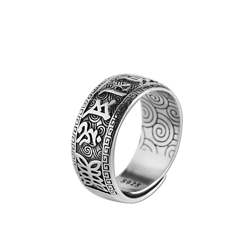 Bague Homme Six Mantras – Sérénité Mystique, Argent