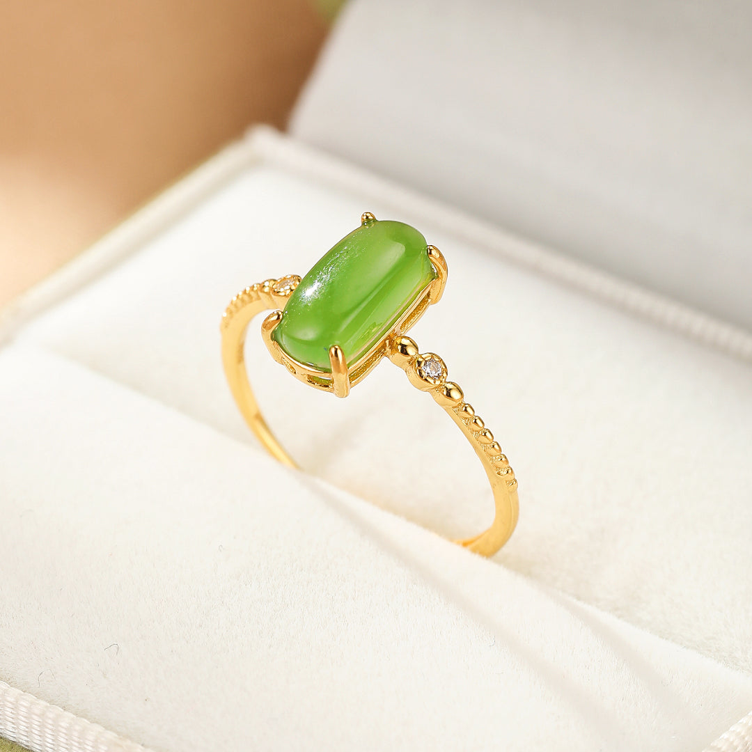 Bague Jade – Aura Calme, Argent Plaqué Or