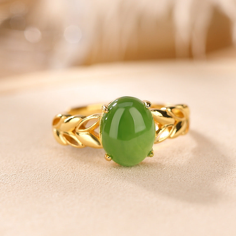 Bague Jade – Douceur Florale, Argent Plaqué Or