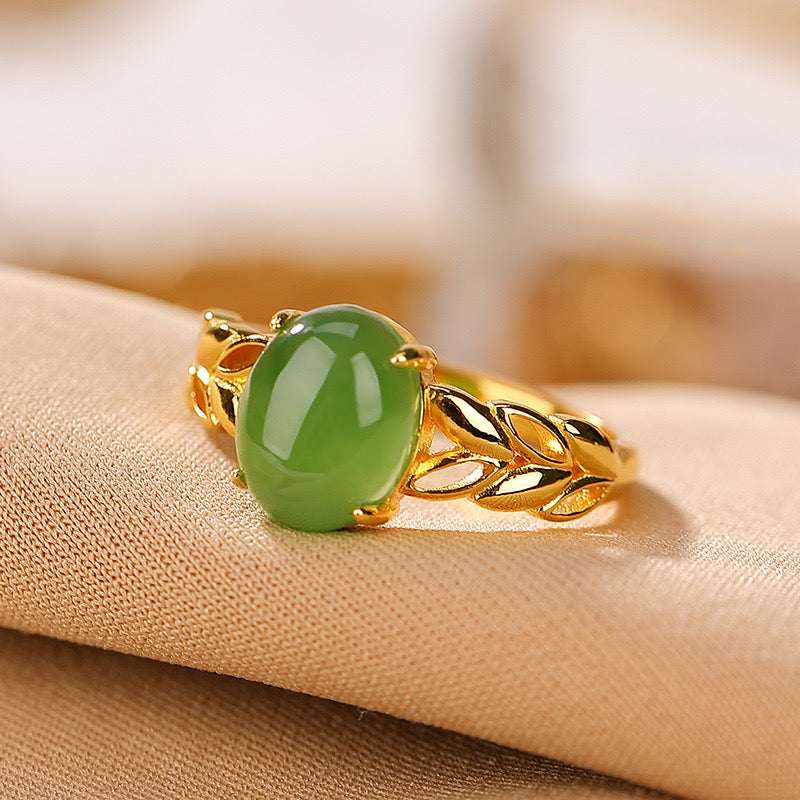 Bague Jade – Douceur Florale, Argent Plaqué Or