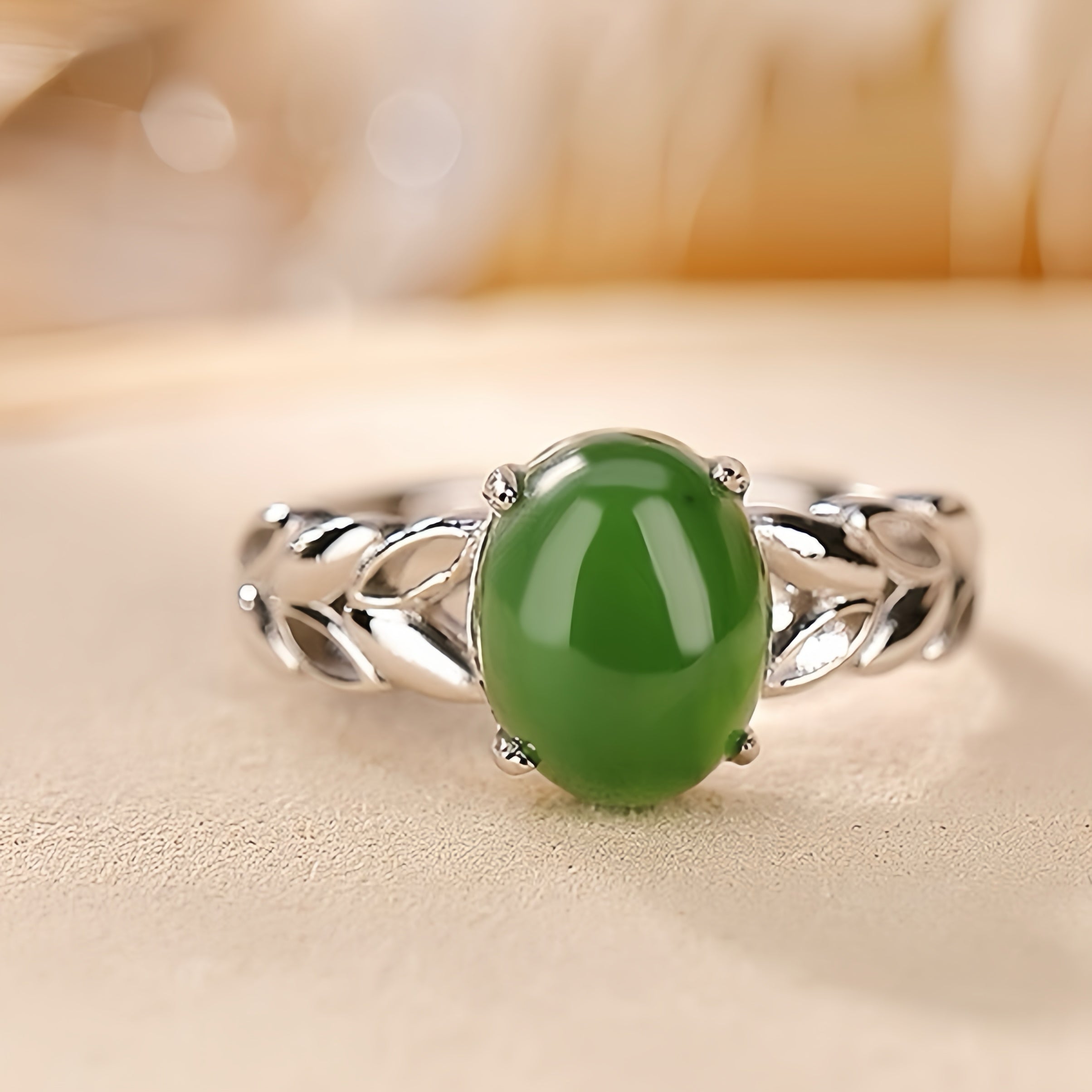 Bague Jade – Douceur Florale, Argent Plaqué Or