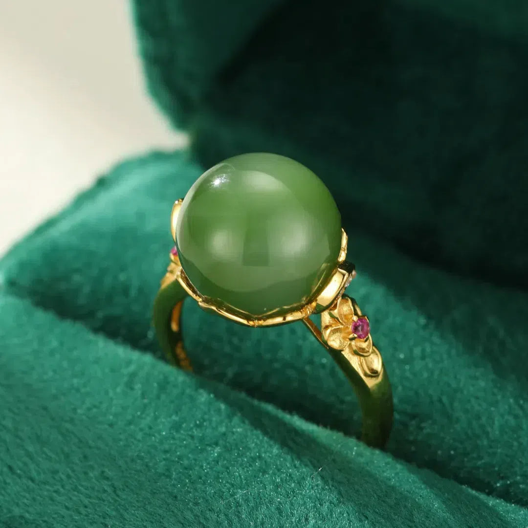 Bague Jade – Éclat Souverain, Argent Plaqué Or
