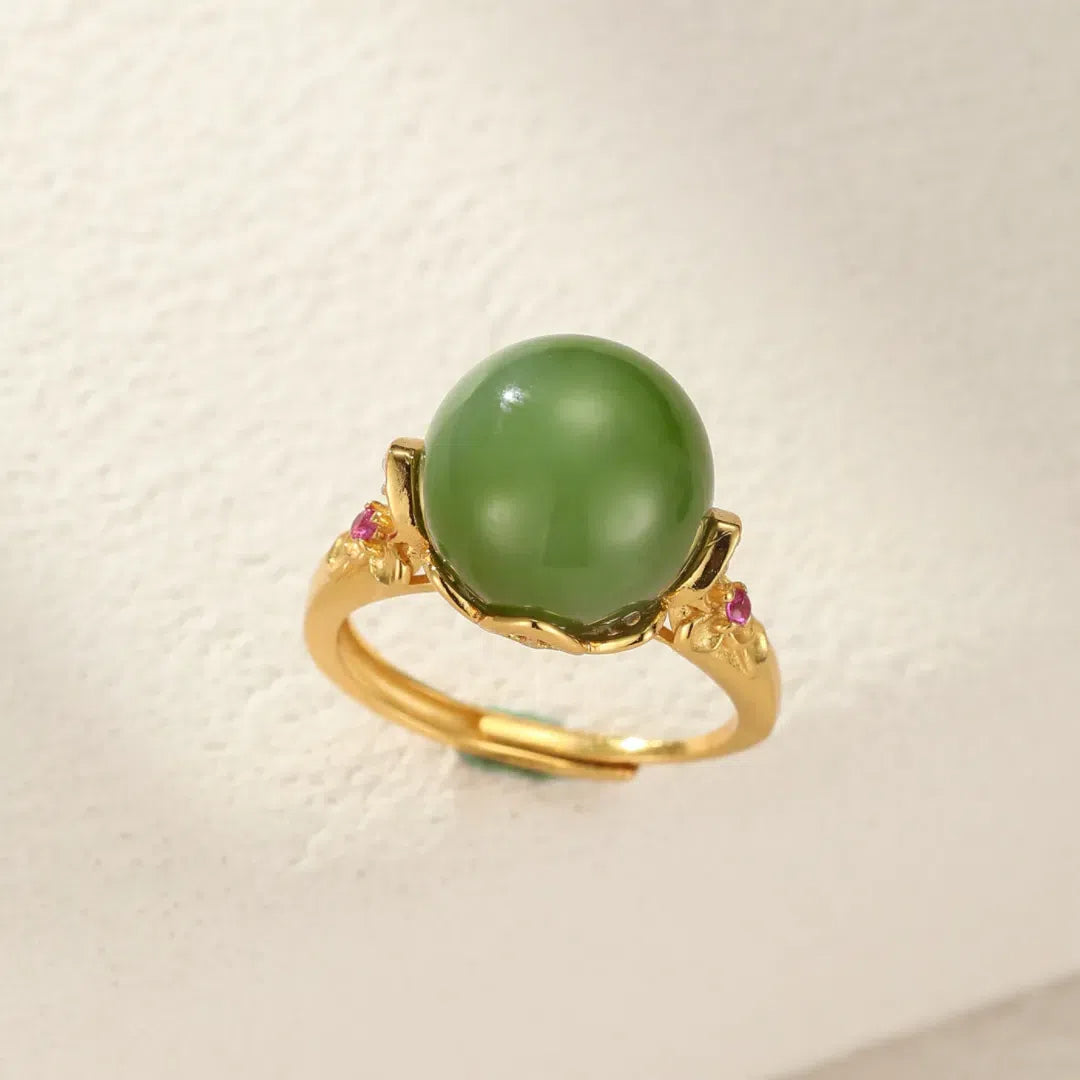 Bague Jade – Éclat Souverain, Argent Plaqué Or