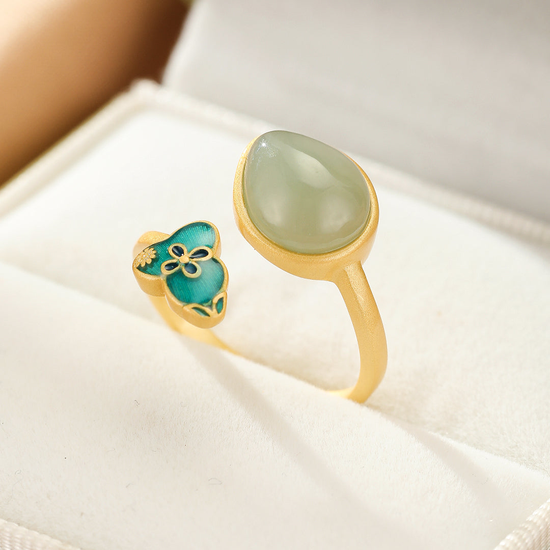 Bague Jade – Goutte de Chance, Argent Plaqué Or