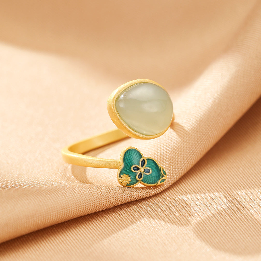 Bague Jade – Goutte de Chance, Argent Plaqué Or