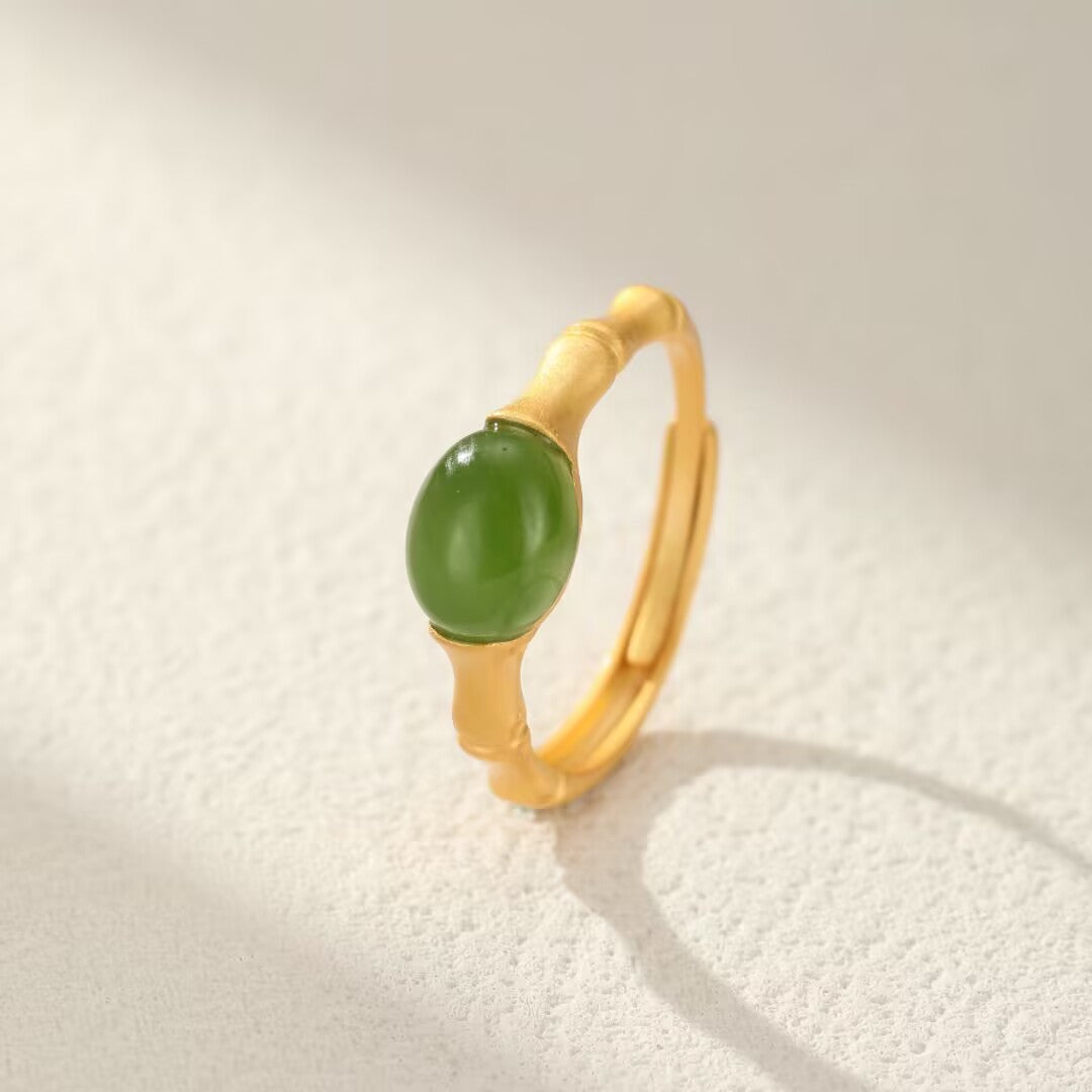Bague Jade – Harmonie Bambou, Argent Plaqué Or