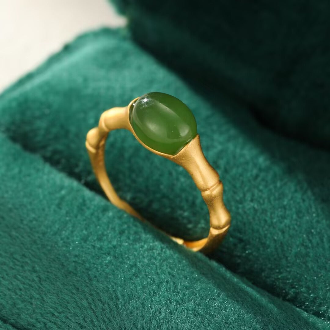 Bague Jade – Harmonie Bambou, Argent Plaqué Or