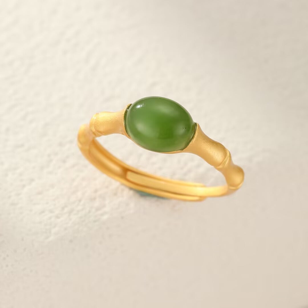 Bague Jade – Harmonie Bambou, Argent Plaqué Or