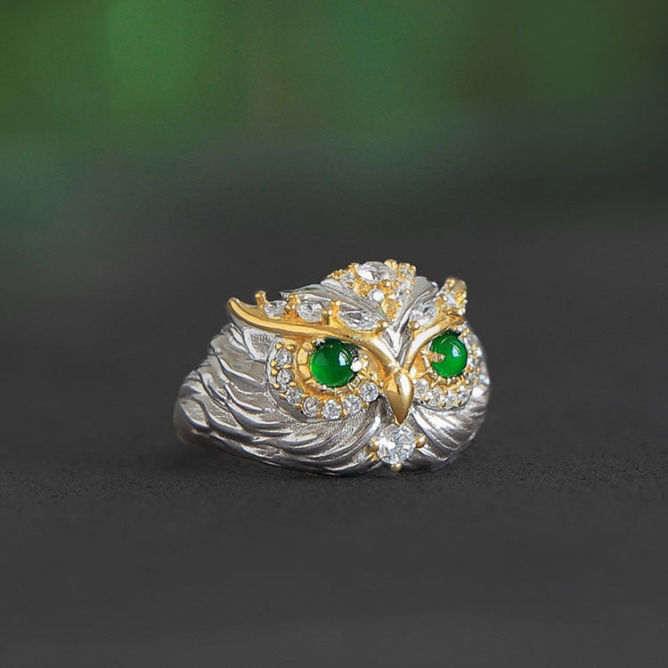 Bague Jade – Hibou, Argent
