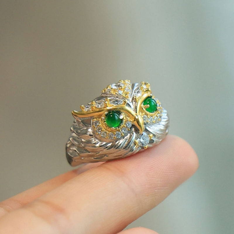 Bague Jade – Hibou, Argent