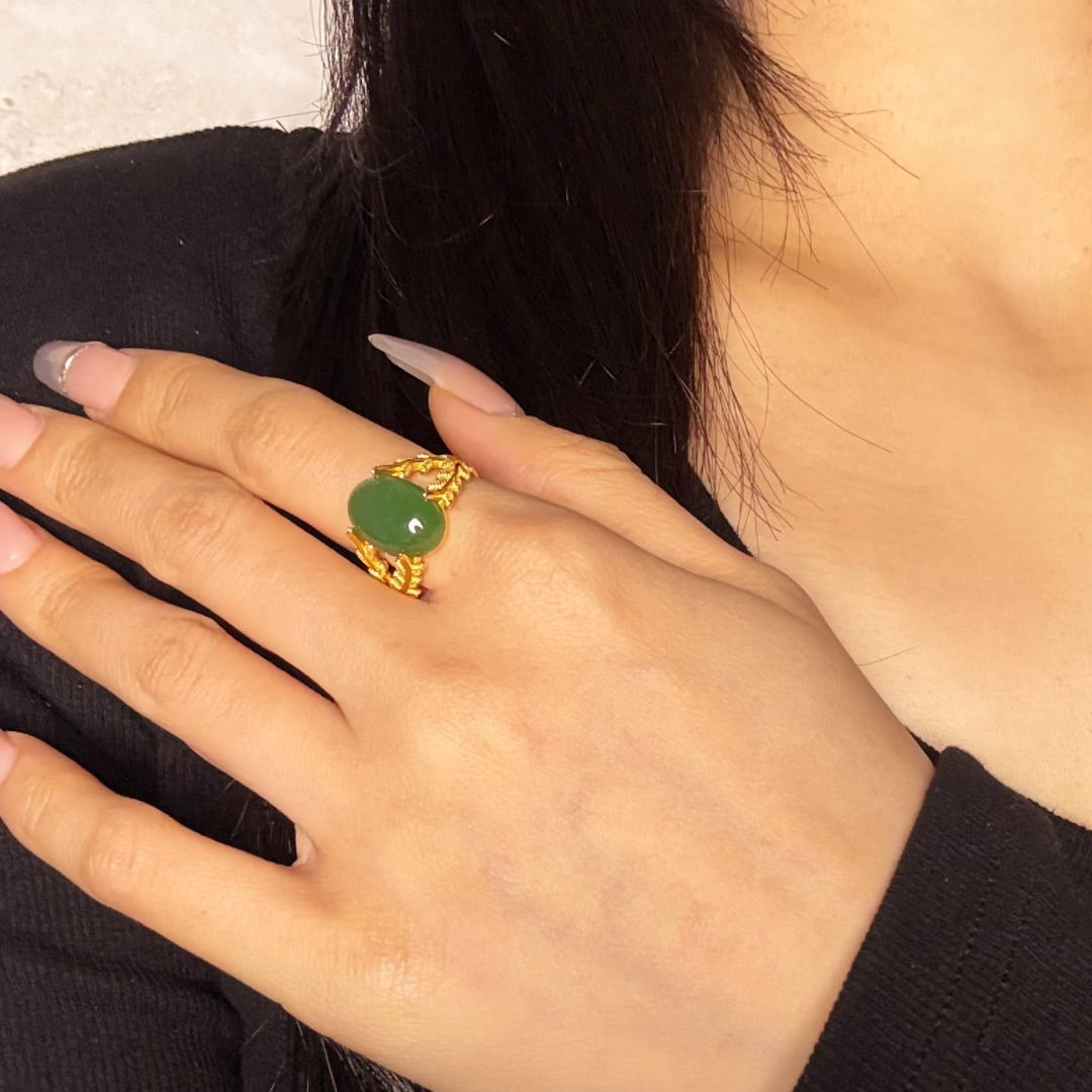 Bague Jade – Reine de Jade, Argent Plaqué Or