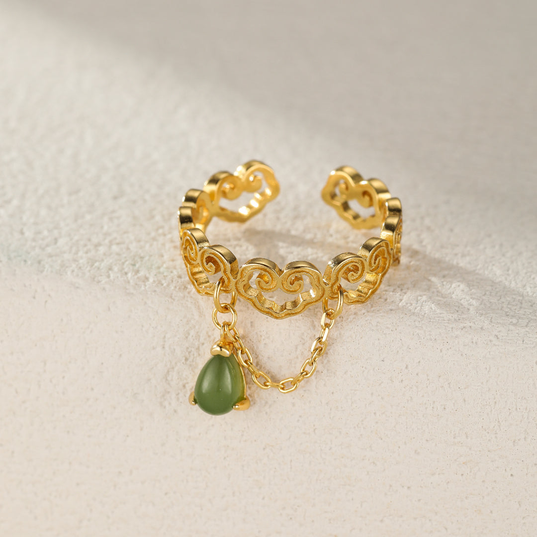 Jade Ring – Heart Symphony, Gold Plated Silver
