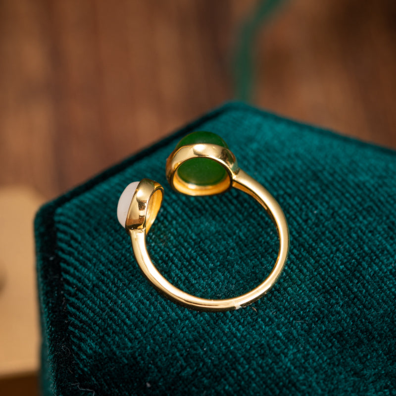 Bague Jade – Vert Blanc, Argent Plaqué Or