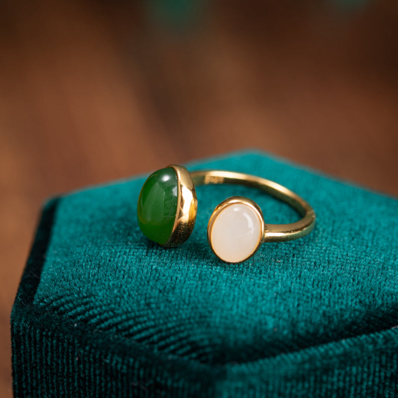 Bague Jade – Vert Blanc, Argent Plaqué Or