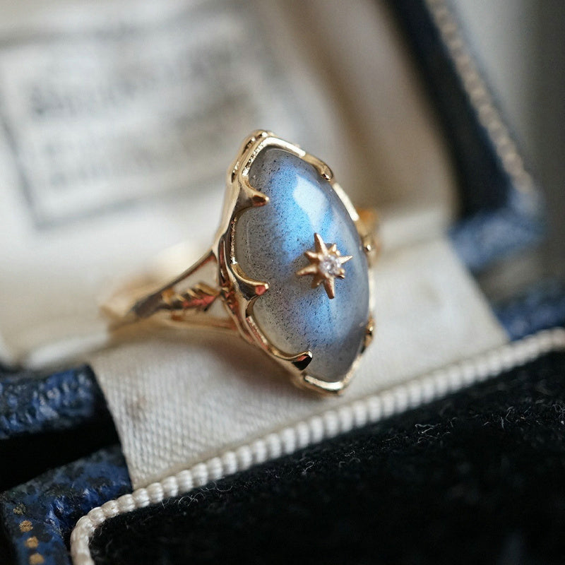 Bague Labradorite – Apaisement Cosmique, Argent Plaqué Or