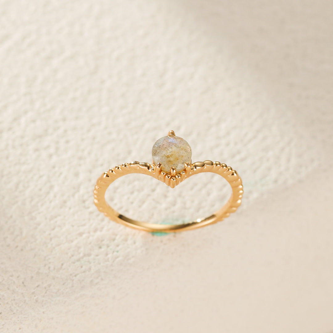 Bague Labradorite – Charme Irisé, Argent Plaqué Or