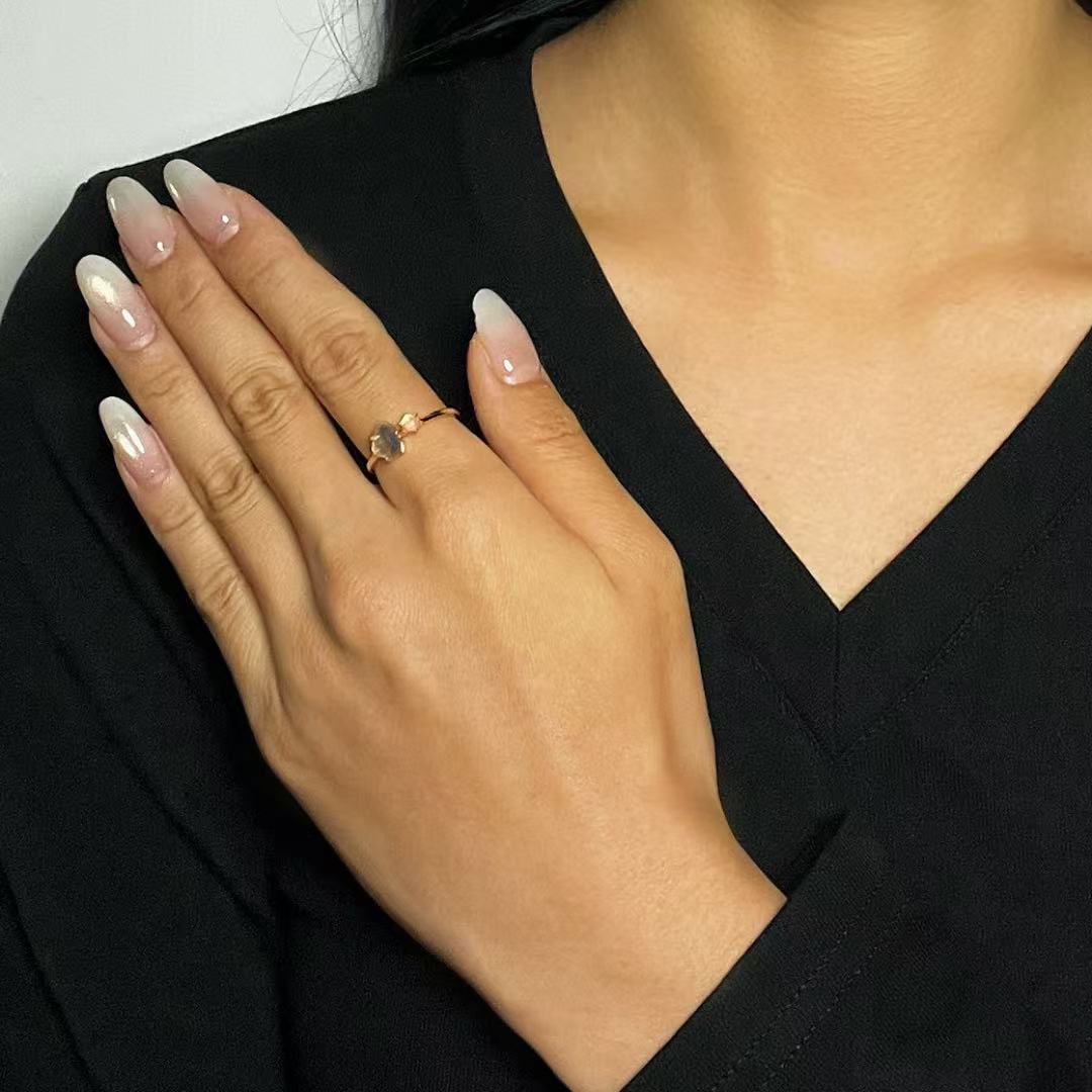 Labradorite and Pearl Ring – Celestial Elegance, 10K Gold Plated Silver