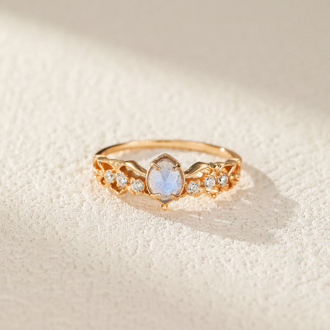 Bague Labradorite et Cordiérite – Captivante, Argent Plaqué Or