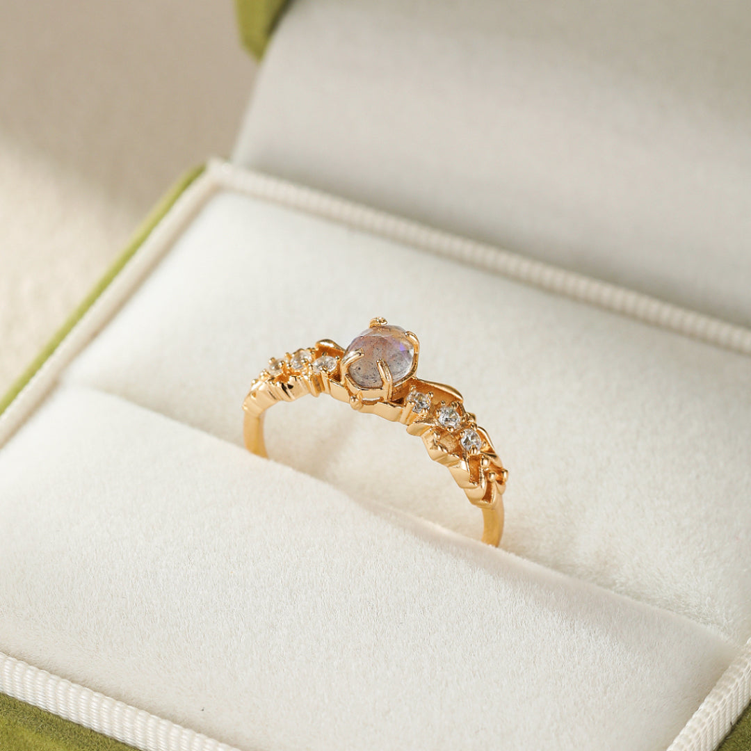 Bague Labradorite et Cordiérite – Captivante, Argent Plaqué Or