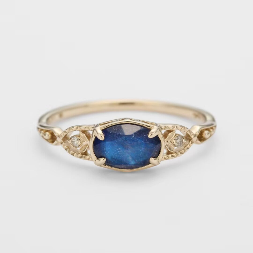Bague Labradorite et Lapis Lazuli – Sagesse Astrale, Argent Plaqué Or