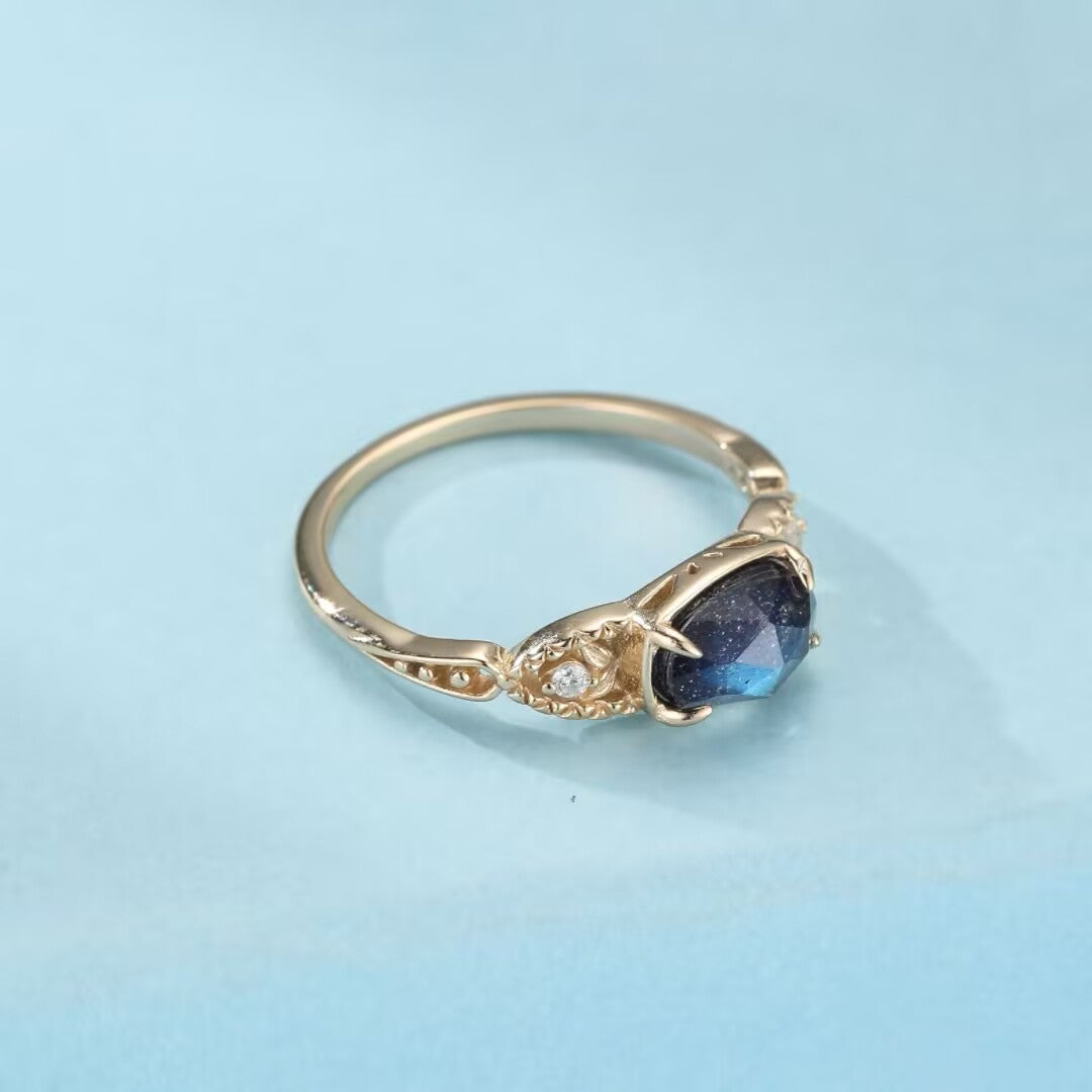 Bague Labradorite et Lapis Lazuli – Sagesse Astrale, Argent Plaqué Or
