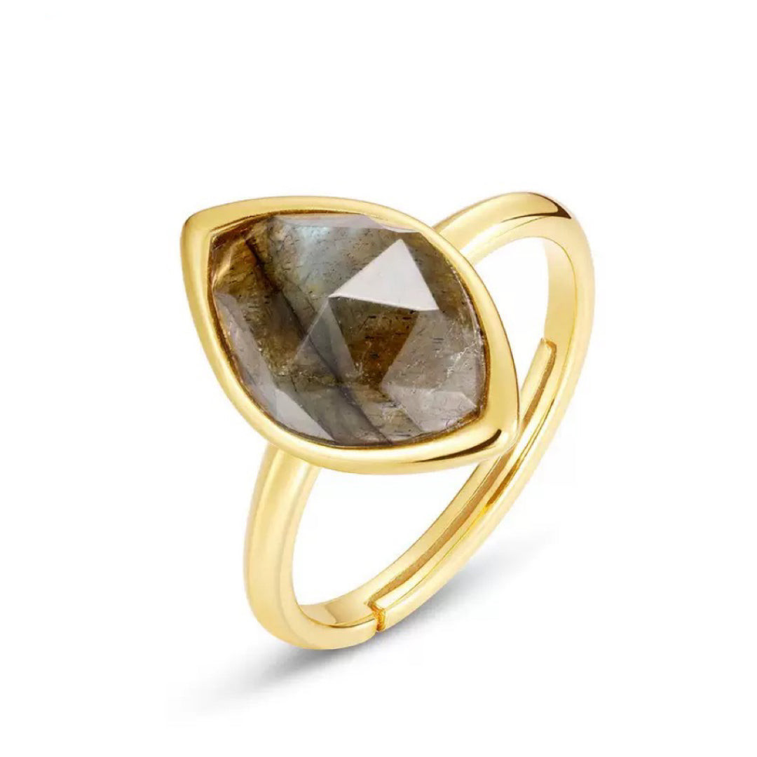 Labradorite Ring – Soul Leaf, 10K Gold Plated Silver