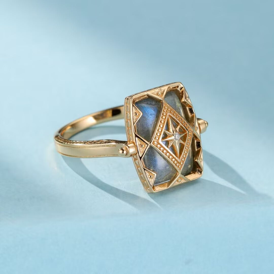 Labradorite Ring – Aurora Mystery, Gold Plated Silver