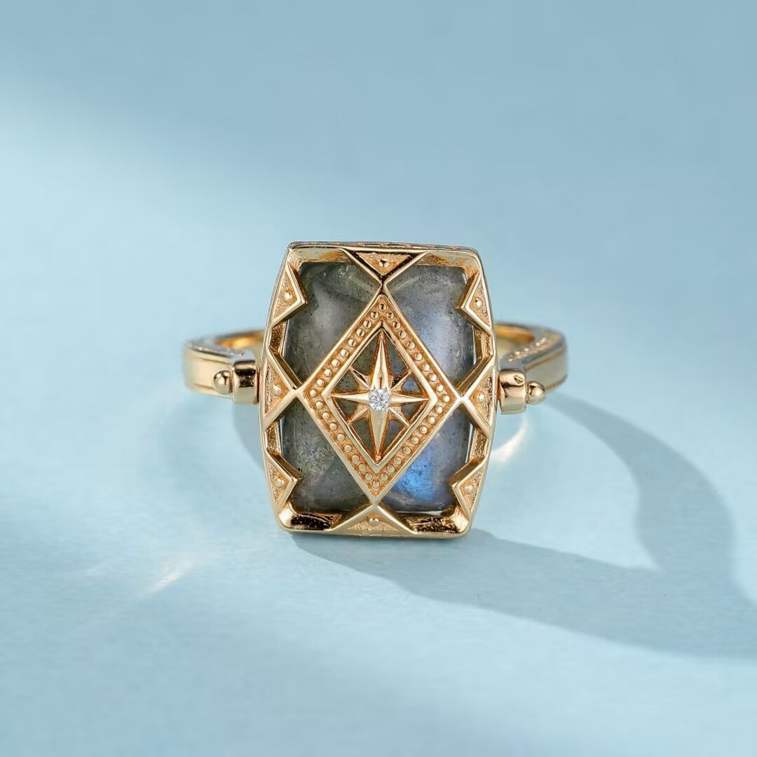 Labradorite Ring – Aurora Mystery, Gold Plated Silver