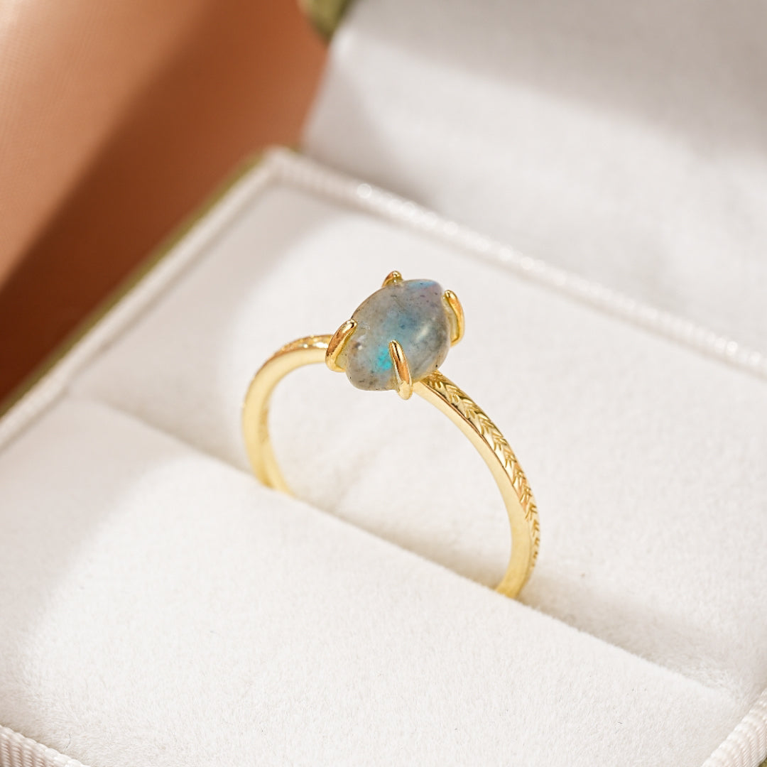 Labradorite Ring – Celestial Reflection, 14K Gold Plated Silver