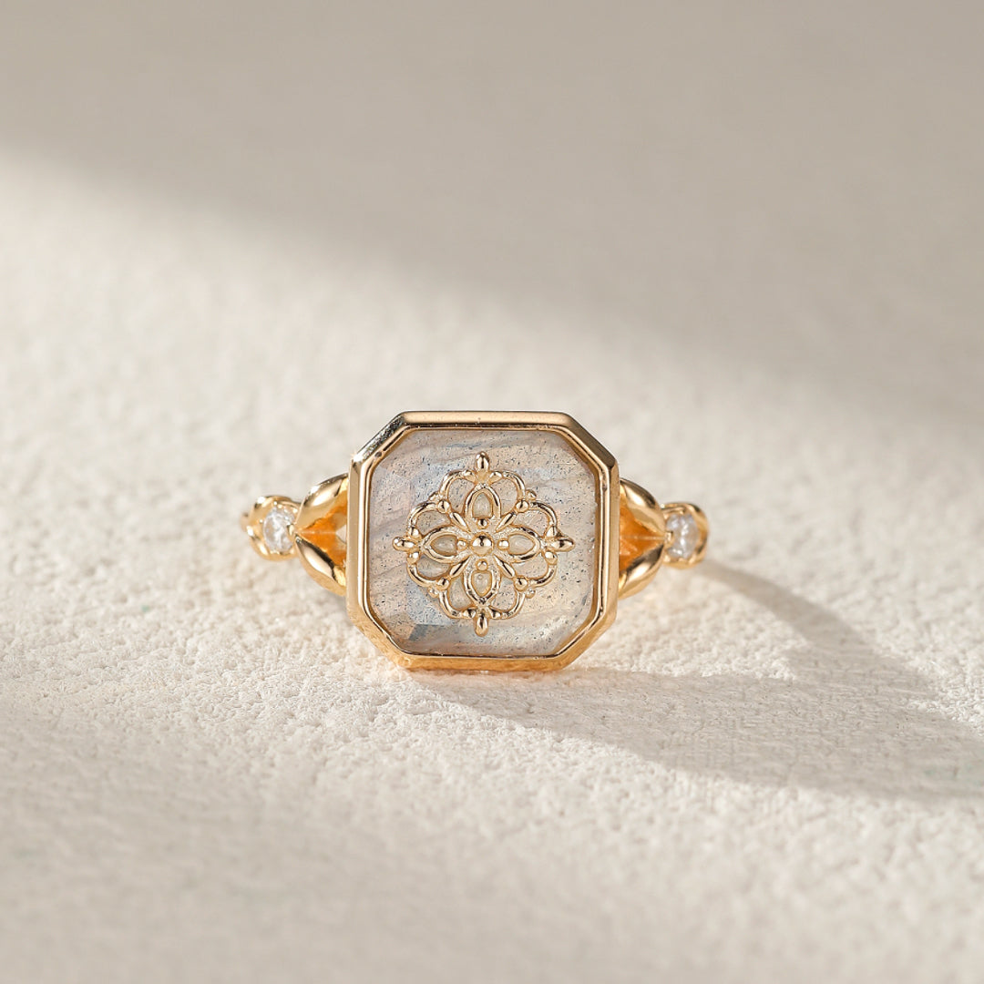 Bague Labradorite – Vitalité, Argent Plaqué Or