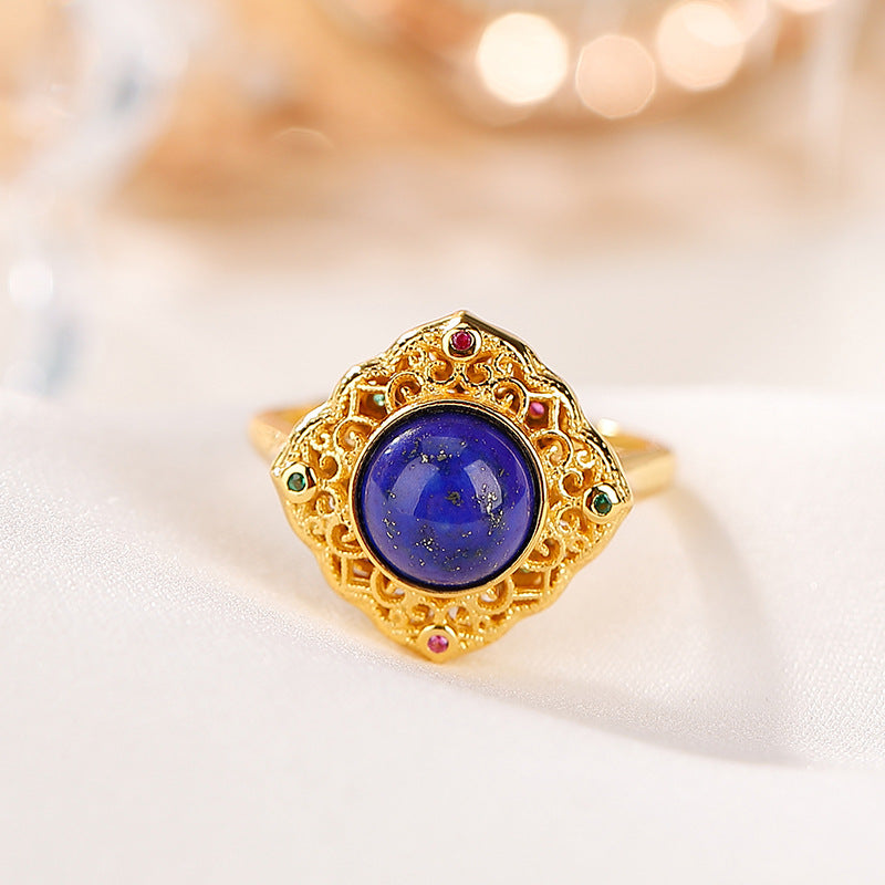 Bague Lapis Lazuli – Confiance, Argent Plaqué Or