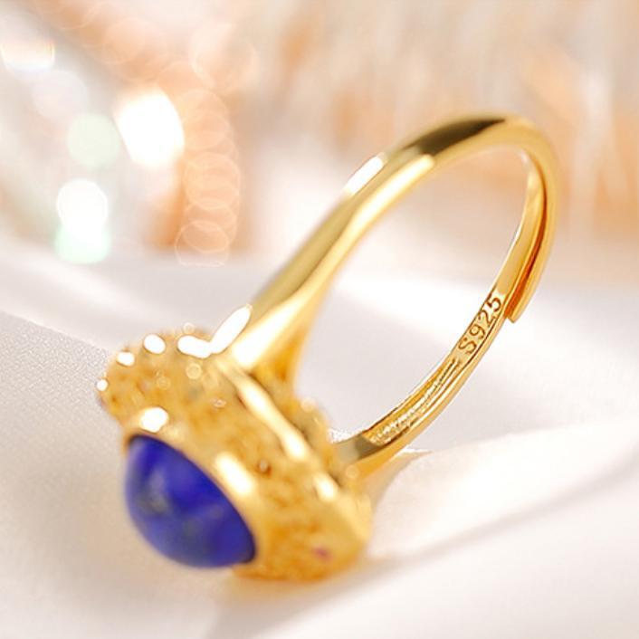 Bague Lapis Lazuli – Confiance, Argent Plaqué Or