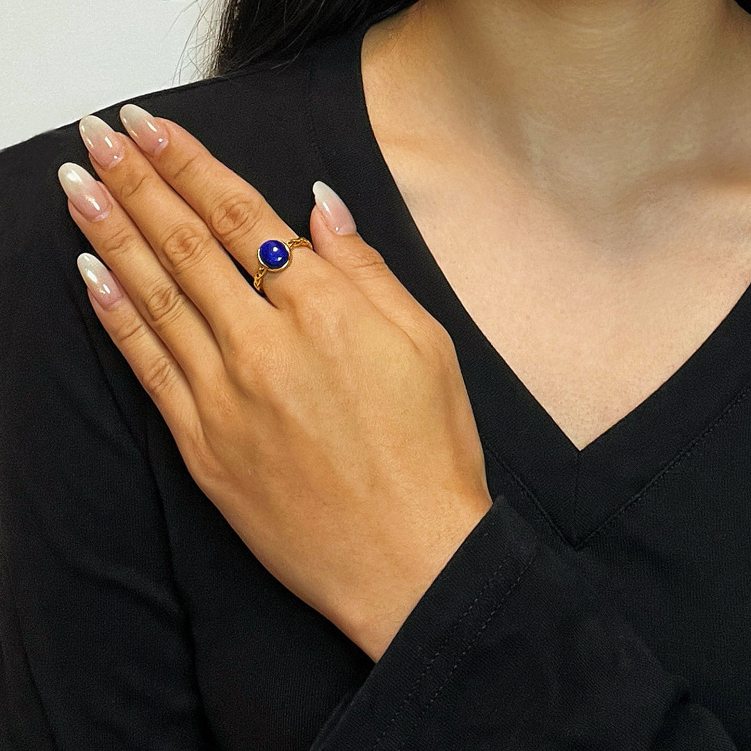 Lapis Lazuli Ring – Intuitive Radiance, 18K Gold Plated Silver
