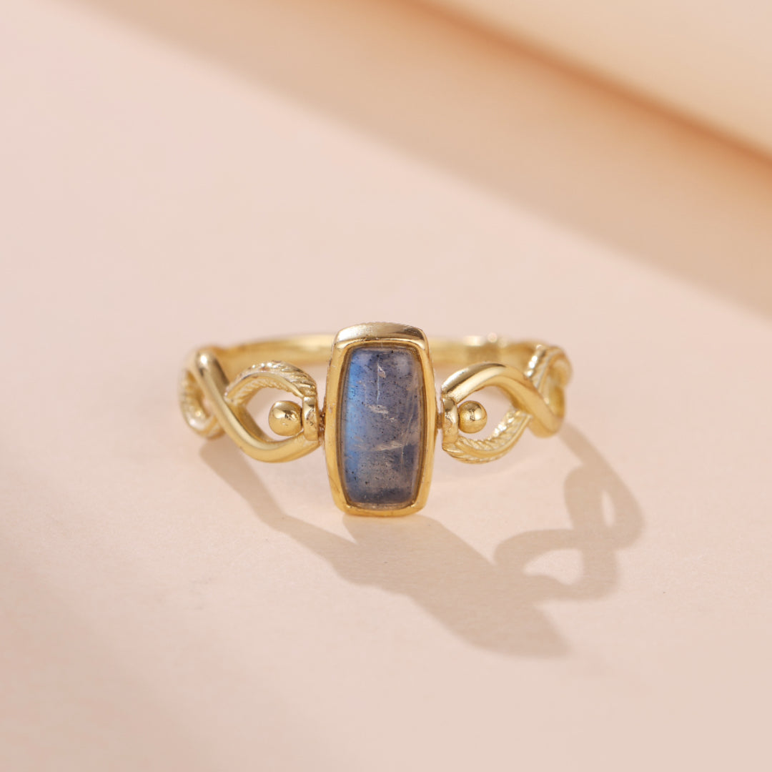 Bague Lapis Lazuli et Labradorite – Regard Croisé, Argent Plaqué Or