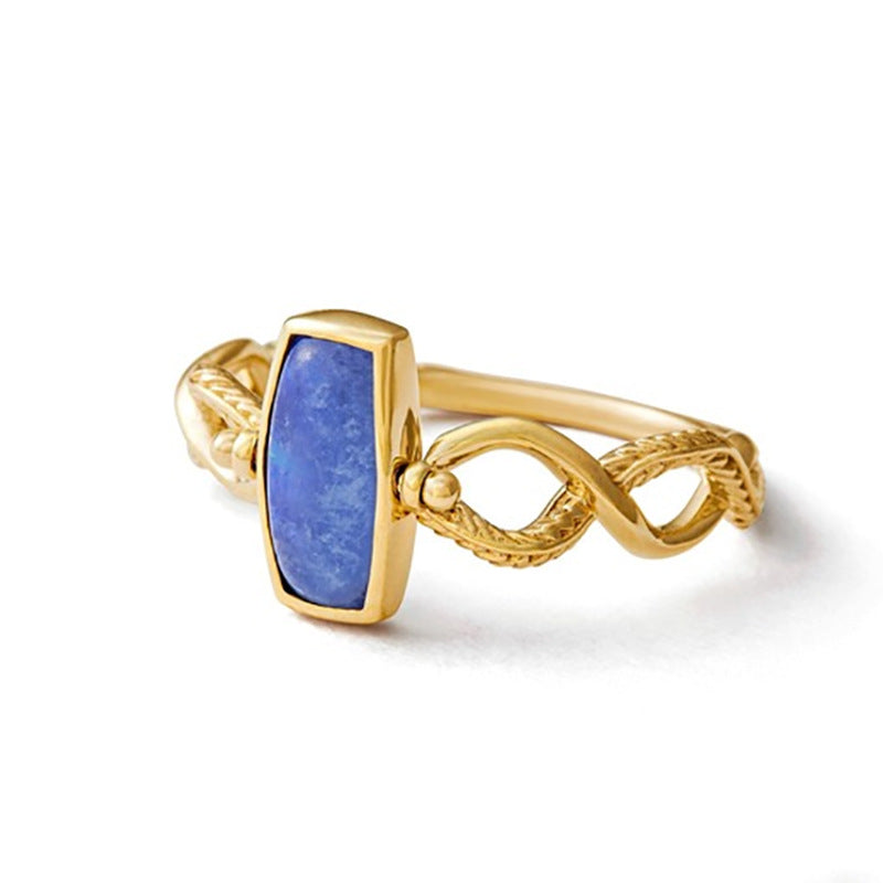 Bague Lapis Lazuli et Labradorite – Regard Croisé, Argent Plaqué Or