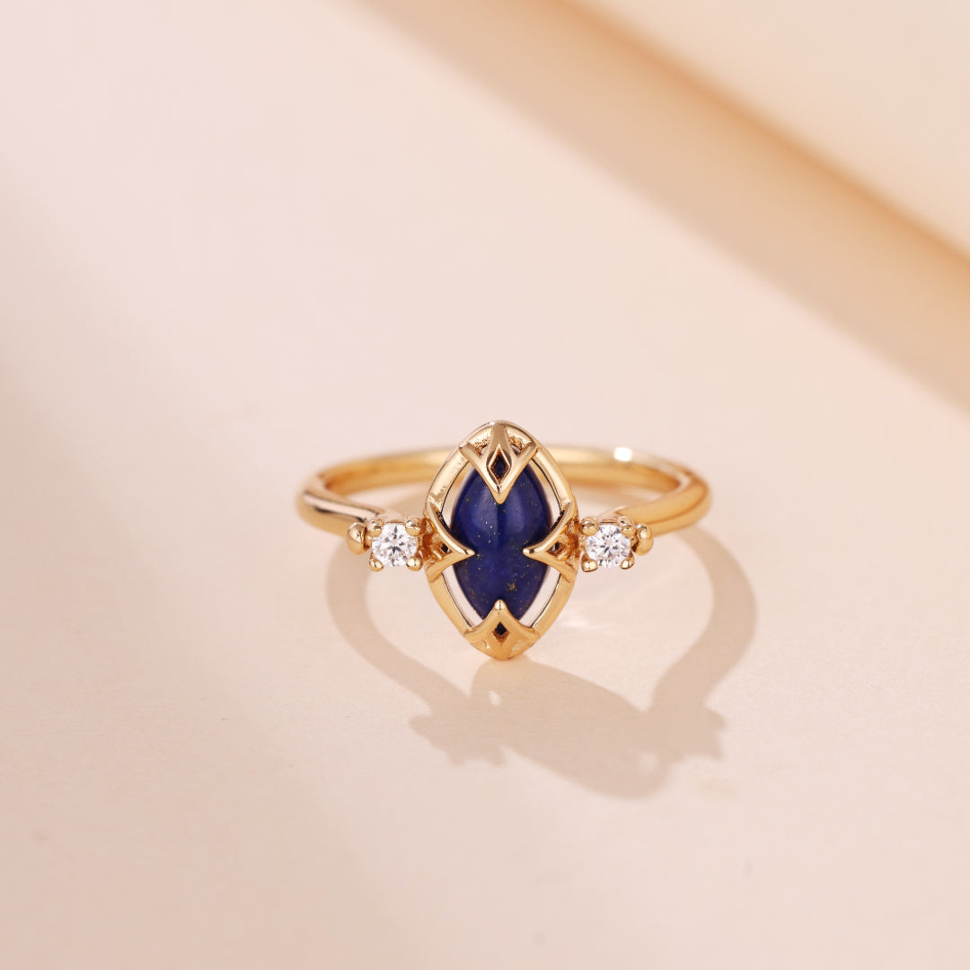 Bague Lapis Lazuli et Quartz Clair – Étoile du Matin, Argent Plaqué Or