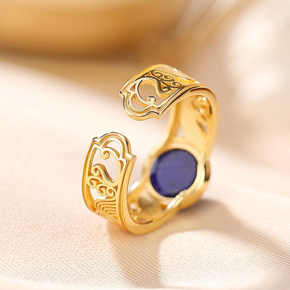 Bague Lapis Lazuli – Ondes Positives, Argent Plaqué Or
