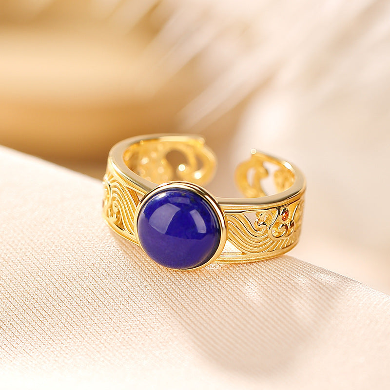 Bague Lapis Lazuli – Ondes Positives, Argent Plaqué Or